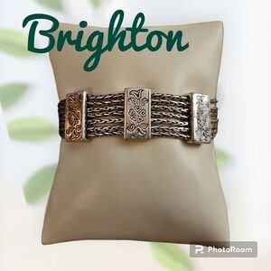 VTG BRIGHTON Silver Plated Floral French Quarter Toggle Bracelet